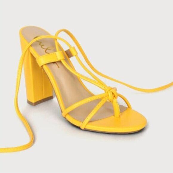 Lulu's Shoes - Lulus Marc‎ Sexy Lace-Up Heeled Sandals Faux Leather Size 7 Yellow Gold $59 NEW
